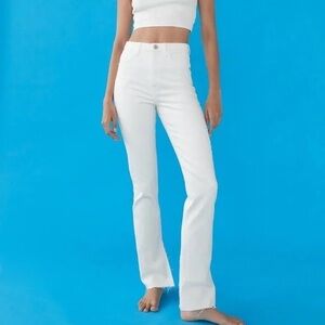 Zara White High Rise Slim Flared Leg Jean
